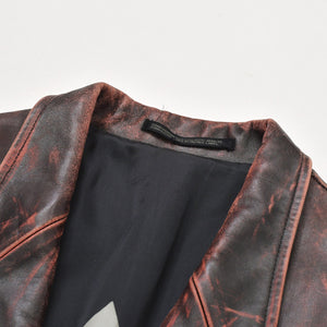 Very Good Condition Yohji Yamamoto POUR HOMME 92AW Leather Coat HS-J13-712 Size M Scratched Archive Used 4a004782