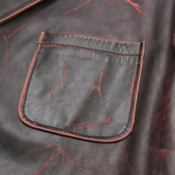 Very Good Condition Yohji Yamamoto POUR HOMME 92AW Leather Coat HS-J13-712 Size M Scratched Archive Used 4a004782