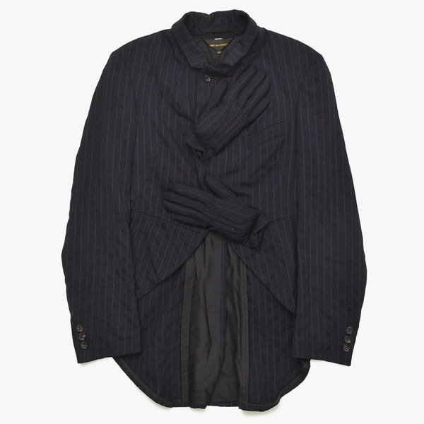 COMME des GARCONS コムデギャルソン 07AW パデッドハンドグローブ ピンストライプジャケット GT-J053 サイズSS ネイビー 美品 中古 4a004783
