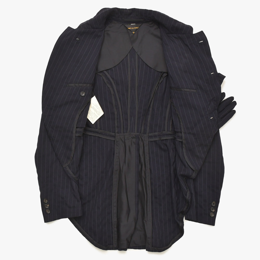 COMME des GARCONS コムデギャルソン 07AW パデッドハンドグローブ ピンストライプジャケット GT-J053 サイズSS ネイビー 美品 中古 4a004783