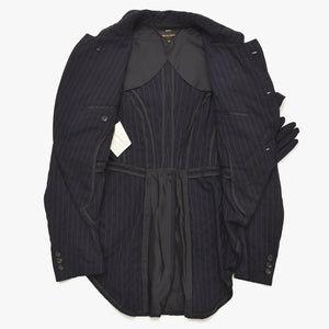 COMME des GARCONS コムデギャルソン 07AW パデッドハンドグローブ ピンストライプジャケット GT-J053 サイズSS ネイビー 美品 中古 4a004783
