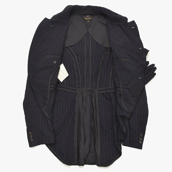 COMME des GARCONS コムデギャルソン 07AW パデッドハンドグローブ ピンストライプジャケット GT-J053 サイズSS ネイビー 美品 中古 4a004783