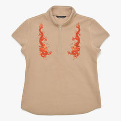 Very good condition VIVIENNE TAM Short sleeve fleece tops 016-260102 Size 0 Dragon embroidery Rhinestone Polyester Beige Used 4a004785