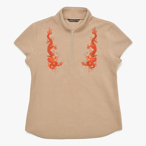 Very good condition VIVIENNE TAM Short sleeve fleece tops 016-260102 Size 0 Dragon embroidery Rhinestone Polyester Beige Used 4a004785