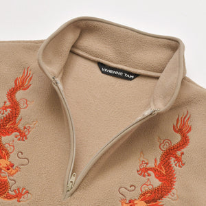 Very good condition VIVIENNE TAM Short sleeve fleece tops 016-260102 Size 0 Dragon embroidery Rhinestone Polyester Beige Used 4a004785