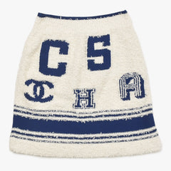 新品同様 CHANEL シャネル 19SS ニットスカート P61005K46380 サイズ34 ココマーク ブルー アイボリー 中古 4a004787