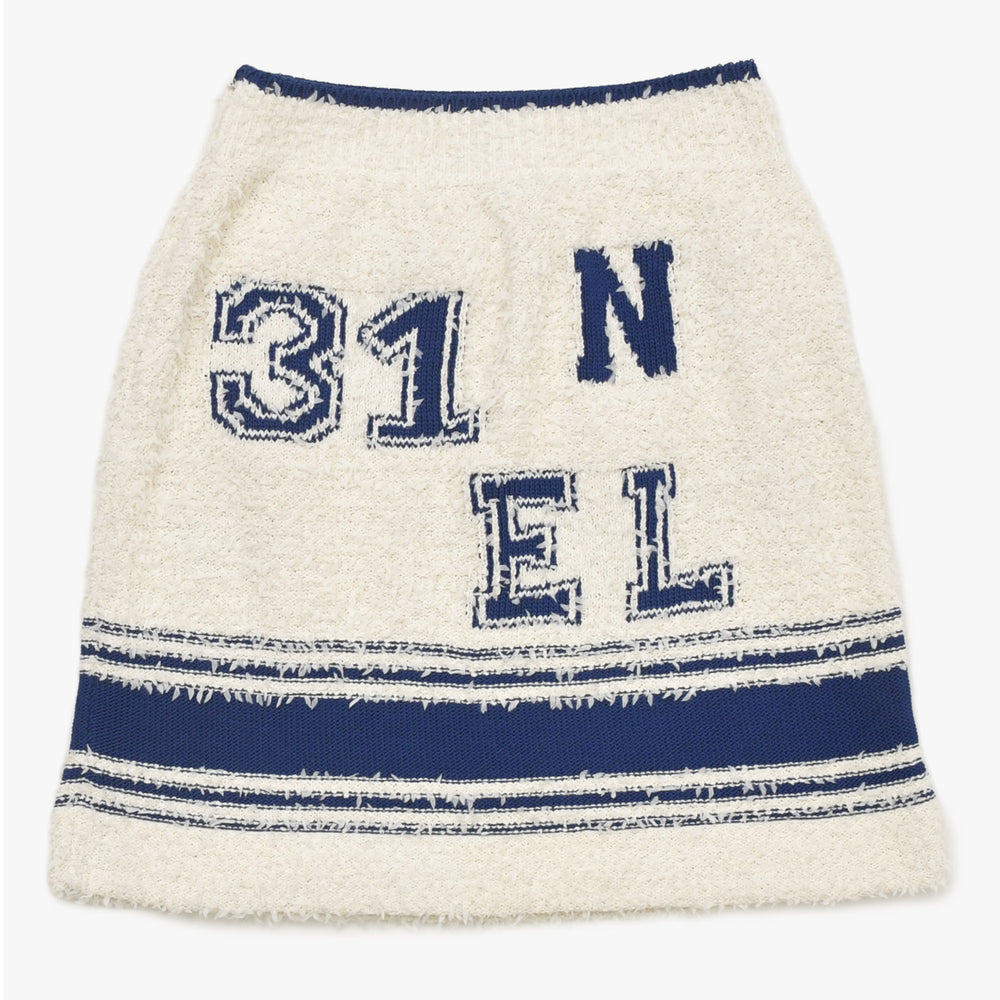 新品同様 CHANEL シャネル 19SS ニットスカート P61005K46380 サイズ34 ココマーク ブルー アイボリー 中古 4a004787