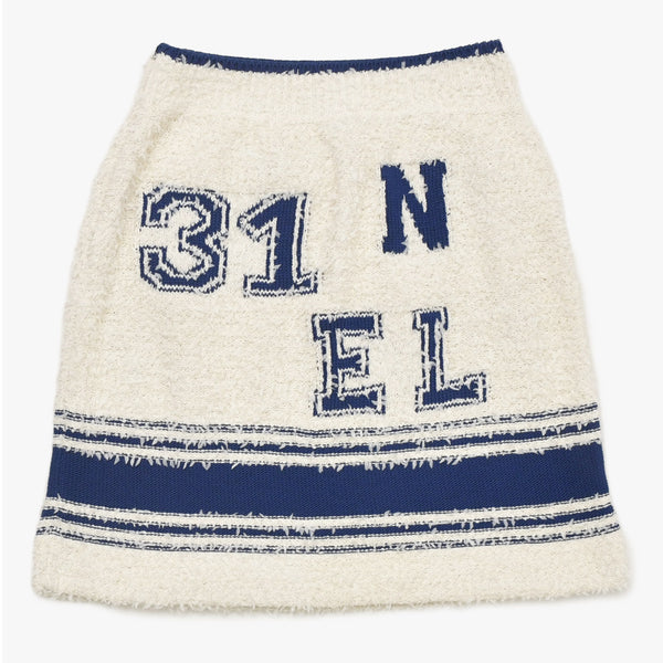 新品同様 CHANEL シャネル 19SS ニットスカート P61005K46380 サイズ34 ココマーク ブルー アイボリー 中古 4a004787