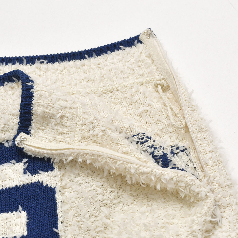 Like new CHANEL 19SS Knit Skirt P61005K46380 Size 34 Here Mark Blue Ivory Used 4a004787