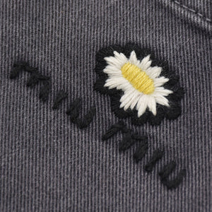 MIUMIU ミュウミュウ デニムパンツ ジーンズ MP1272 サイズ40S ジップアップ ブラック フラワーモチーフ 刺繍ロゴ 美品 中古 4a000480