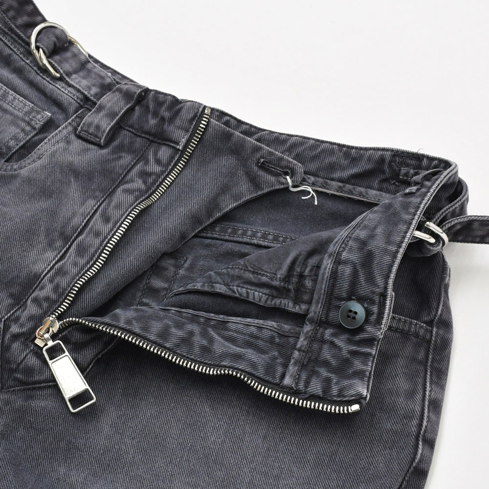 MIUMIU Denim Pants Jeans MP1272 Size 40S Zip Up Black Flower Motif Embroidered Logo Good Condition Used 4a000480
