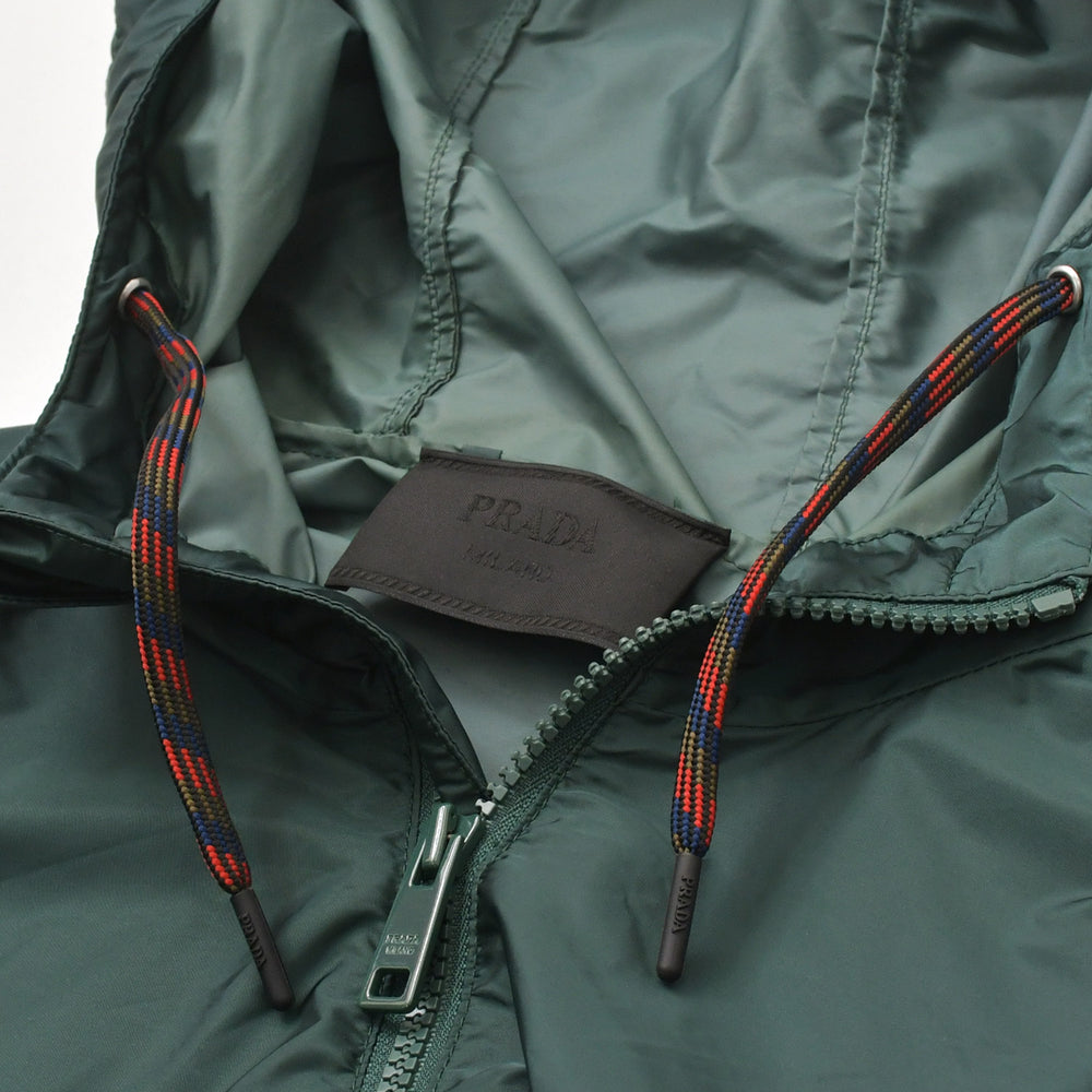 PRADA Re-Nylon Hooded Nylon Rain Poncho SGB942 Anorak Metal Logo Plate Green S Size Half Zip Mad Green Hardware Good Condition Used 4a004807