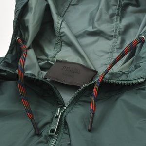 PRADA プラダ Re-Nylon フード付き ナイロンレインポンチョ SGB942 アノラック メタルロゴプレート グリーン Sサイズ ハーフジップ マッドグリーン金具 美品 中古 4a004807