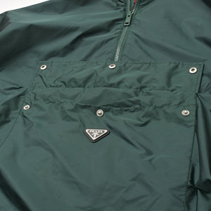 PRADA プラダ Re-Nylon フード付き ナイロンレインポンチョ SGB942 アノラック メタルロゴプレート グリーン Sサイズ ハーフジップ マッドグリーン金具 美品 中古 4a004807
