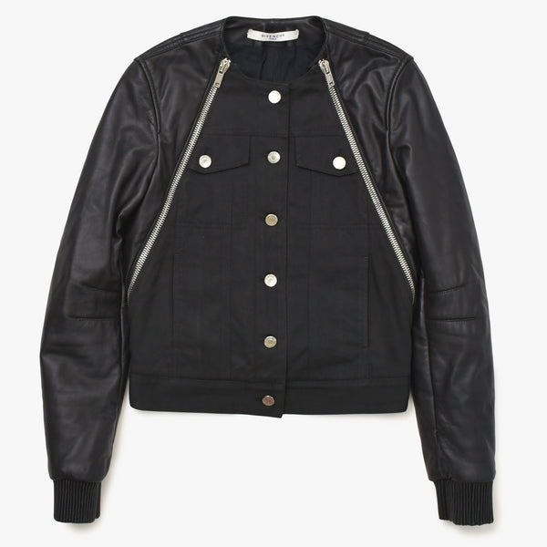 GIVENCHY Leather Jacket Zipper Design 14P 1513 600 Lambskin Black Silver Hardware Size 34 Good Condition Used 4a004809