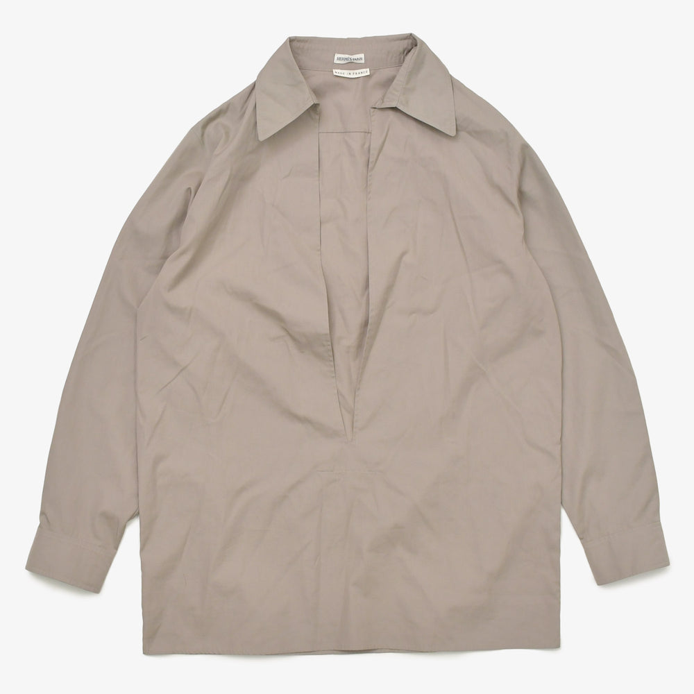 HERMES エルメス シャツ ロングスリーブシャツ 長袖シャツ ベージュ グレー サイズ34 美品 中古 4a004810