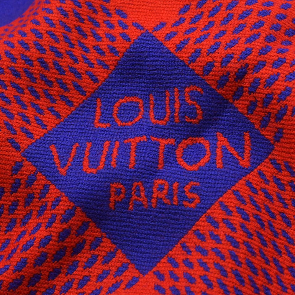 新品同様 LOUIS VUITTON ルイヴィトン ダミエ マサイ ブランケット ひざ掛け 401910 フリンジ ウール 中古 4a004816