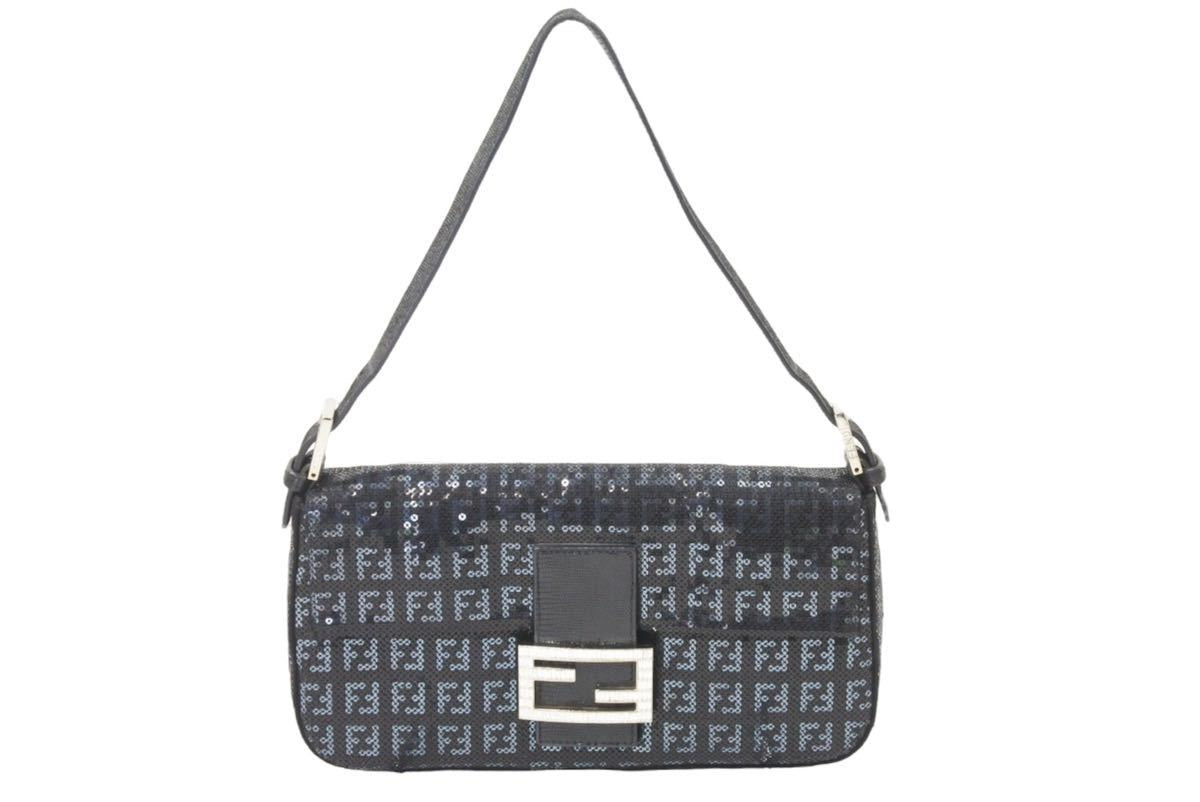 FENDI フェンディ スパンコール マンマバケット ショルダーバッグ ワンショルダーバッグ ブラック ロゴ 美品 中古 48232 –  Casanova Vintage