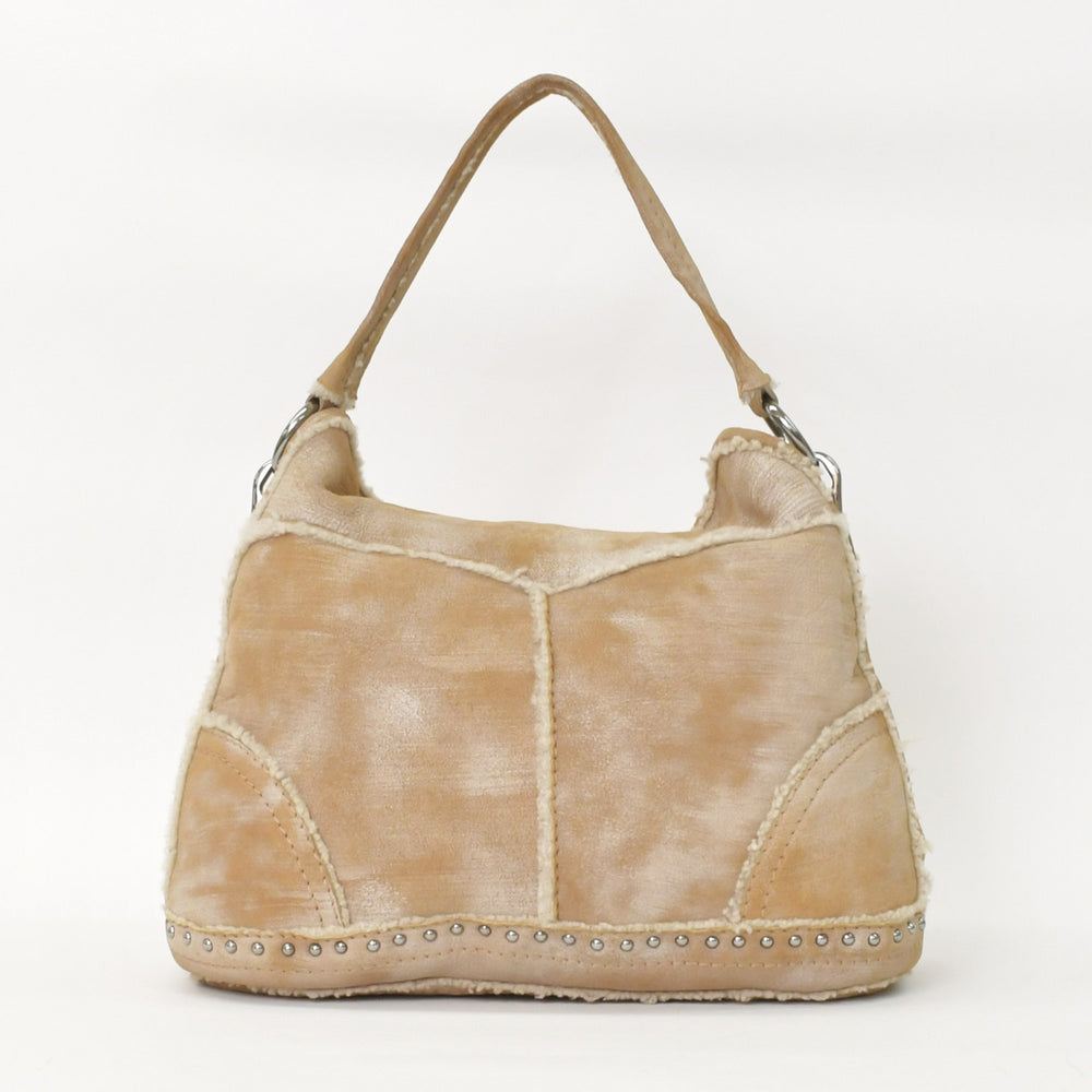 PRADA プラダ ショルダーバッグ ムートンバッグ ブラウン ベージュ アイボリー シルバー金具 美品 中古 4a004893