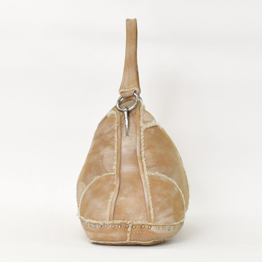 PRADA プラダ ショルダーバッグ ムートンバッグ ブラウン ベージュ アイボリー シルバー金具 美品 中古 4a004893