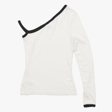 Load image into Gallery viewer, 極美品 COURREGES クレージュ アシンメトリー ワンショルダー トップス 323JT0209JS0070 長袖Tシャツ ブランドロゴ刺繍 ホワイト ブラック Sサイズ レディース 中古 4a004941