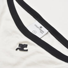 Load image into Gallery viewer, 極美品 COURREGES クレージュ アシンメトリー ワンショルダー トップス 323JT0209JS0070 長袖Tシャツ ブランドロゴ刺繍 ホワイト ブラック Sサイズ レディース 中古 4a004941