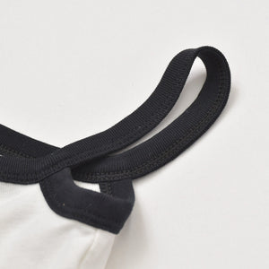 極美品 COURREGES クレージュ アシンメトリー ワンショルダー トップス 323JT0209JS0070 長袖Tシャツ ブランドロゴ刺繍 ホワイト ブラック Sサイズ レディース 中古 4a004941