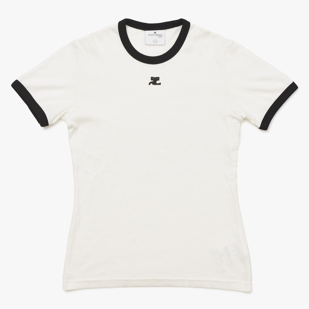 Very Good Condition COURREGES Signature Contrast Ringer T-shirt 41-158-13-021918 T-shirt White Black S Size Used 4a004942