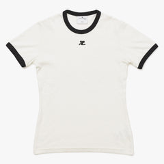 Very Good Condition COURREGES Signature Contrast Ringer T-shirt 41-158-13-021918 T-shirt White Black S Size Used 4a004942