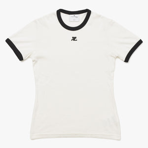Very Good Condition COURREGES Signature Contrast Ringer T-shirt 41-158-13-021918 T-shirt White Black S Size Used 4a004942