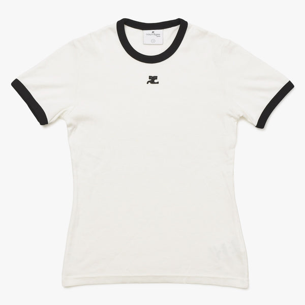 Very Good Condition COURREGES Signature Contrast Ringer T-shirt 41-158-13-021918 T-shirt White Black S Size Used 4a004942
