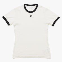 Load image into Gallery viewer, 極美品 COURREGES クレージュ シグニチャー コントラスト リンガーTシャツ 41-158-13-021918 Tシャツ カットソー ブランドロゴ刺繍 ホワイト ブラック Sサイズ レディース 中古 4a004942