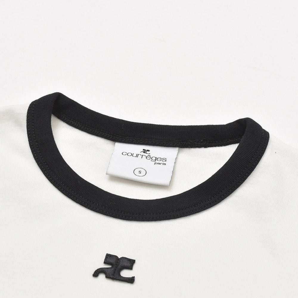 極美品 COURREGES クレージュ シグニチャー コントラスト リンガーTシャツ 41-158-13-021918 Tシャツホワイト ブラック Sサイズ 中古 4a004942