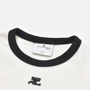 Very Good Condition COURREGES Signature Contrast Ringer T-shirt 41-158-13-021918 T-shirt White Black S Size Used 4a004942