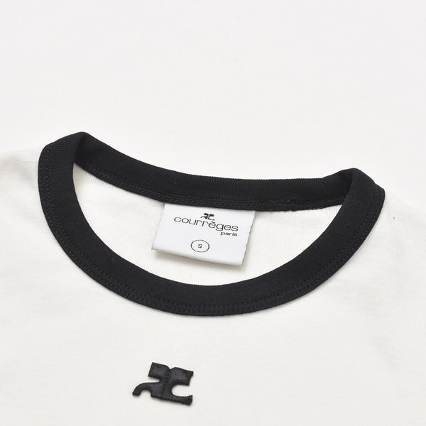 Very Good Condition COURREGES Signature Contrast Ringer T-shirt 41-158-13-021918 T-shirt White Black S Size Used 4a004942