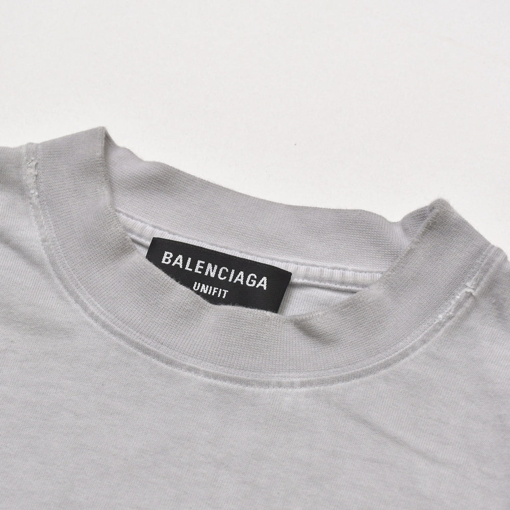 極美品 BALENCIAGA バレンシアガ Tシャツ メタルロゴ 694576 TMV88 ダメージ加工 ペイント サイズL グレー コットン中古 4a004943