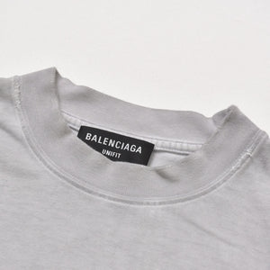 極美品 BALENCIAGA バレンシアガ Tシャツ メタルロゴ 694576 TMV88 ダメージ加工 ペイント サイズL グレー コットン中古 4a004943