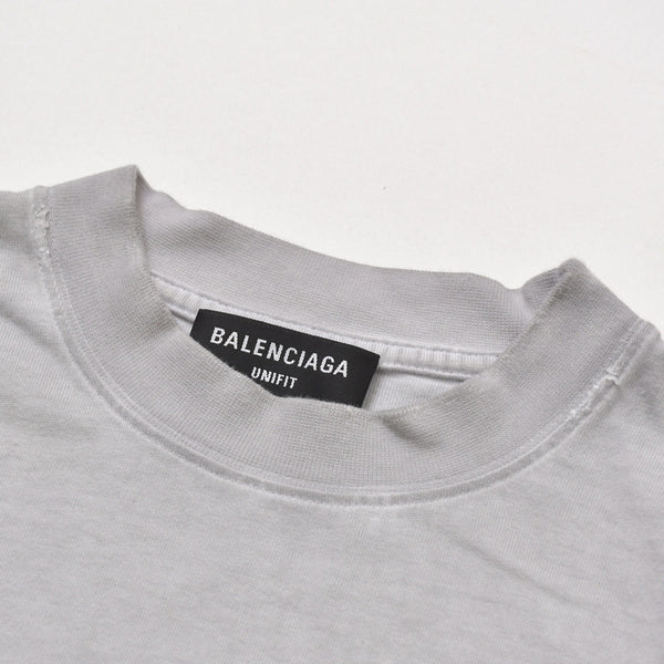 極美品 BALENCIAGA バレンシアガ Tシャツ メタルロゴ 694576 TMV88 ダメージ加工 ペイント サイズL グレー コットン中古 4a004943