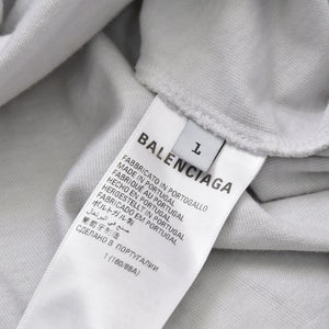 極美品 BALENCIAGA バレンシアガ Tシャツ メタルロゴ 694576 TMV88 ダメージ加工 ペイント サイズL グレー コットン中古 4a004943
