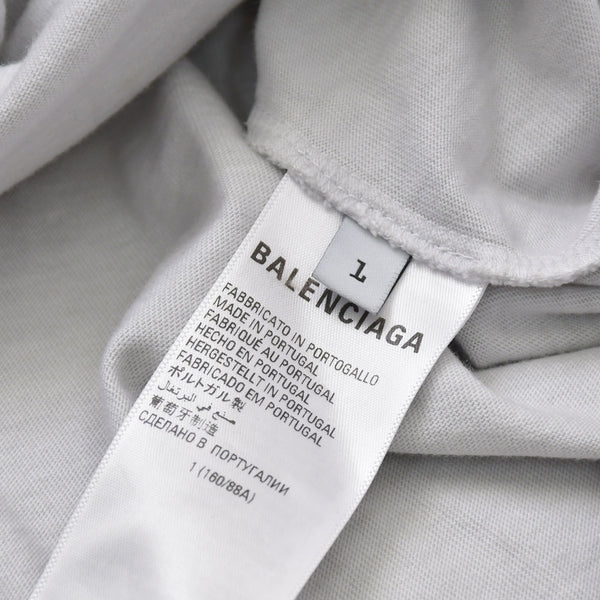 極美品 BALENCIAGA バレンシアガ Tシャツ メタルロゴ 694576 TMV88 ダメージ加工 ペイント サイズL グレー コットン中古 4a004943