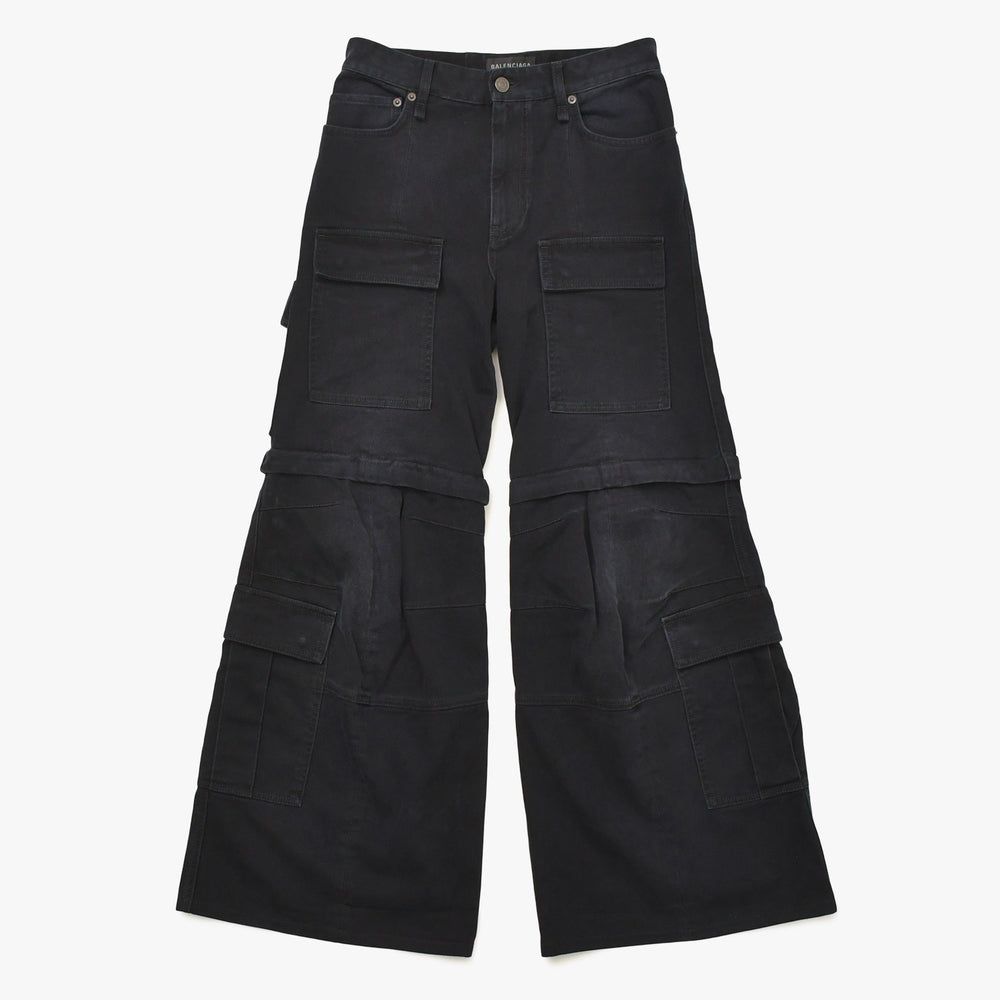 極美品 BALENCIAGA バレンシアガ Flared Cargo pants フレアドカーゴパンツ 783694 TNW11 2WAY サイズXS ブラック 中古 4a004944