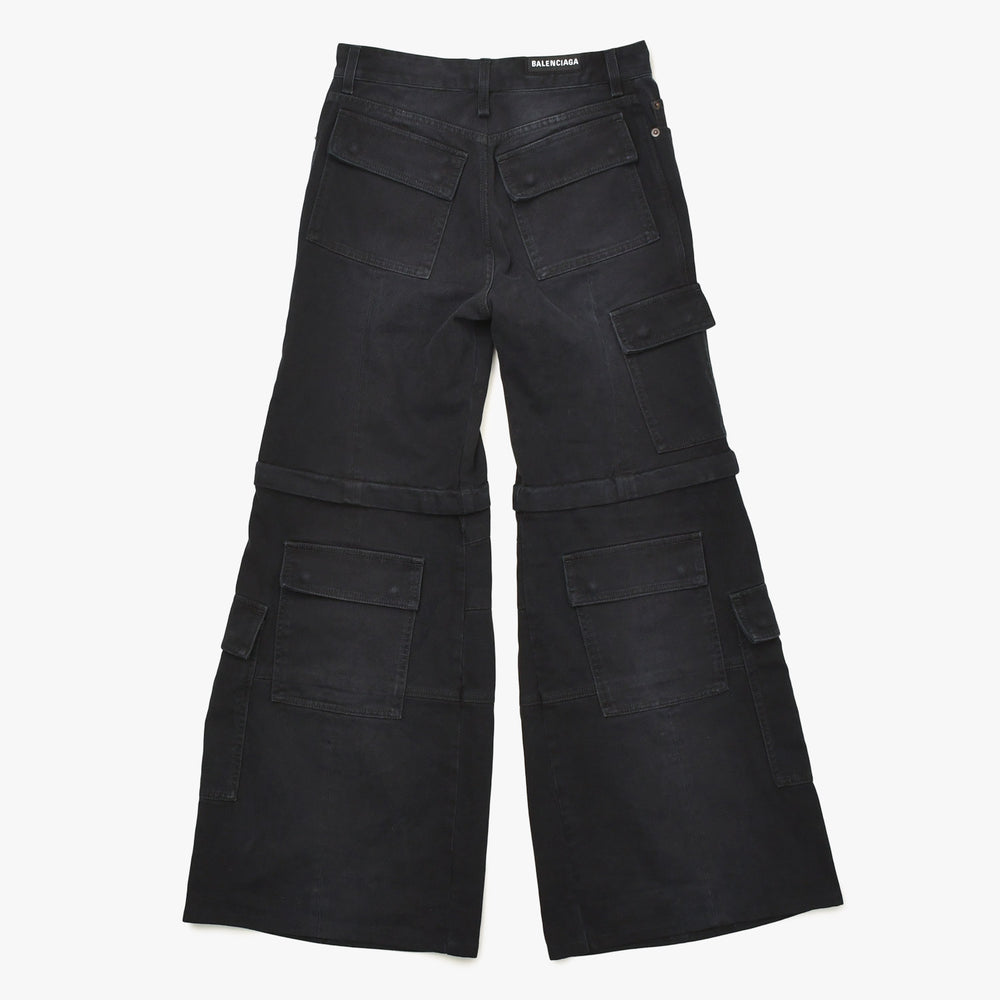 極美品 BALENCIAGA バレンシアガ Flared Cargo pants フレアドカーゴパンツ 783694 TNW11 2WAY サイズXS ブラック 中古 4a004944