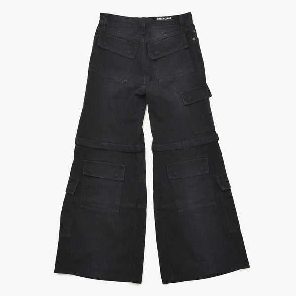 極美品 BALENCIAGA バレンシアガ Flared Cargo pants フレアドカーゴパンツ 783694 TNW11 2WAY サイズXS ブラック 中古 4a004944