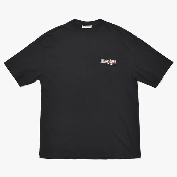 極美品 BALENCIAGA バレンシアガ Tシャツ ポリティカルキャンペーン 570803 TAV44 サイズXS ブラック コットン中古 4a004945