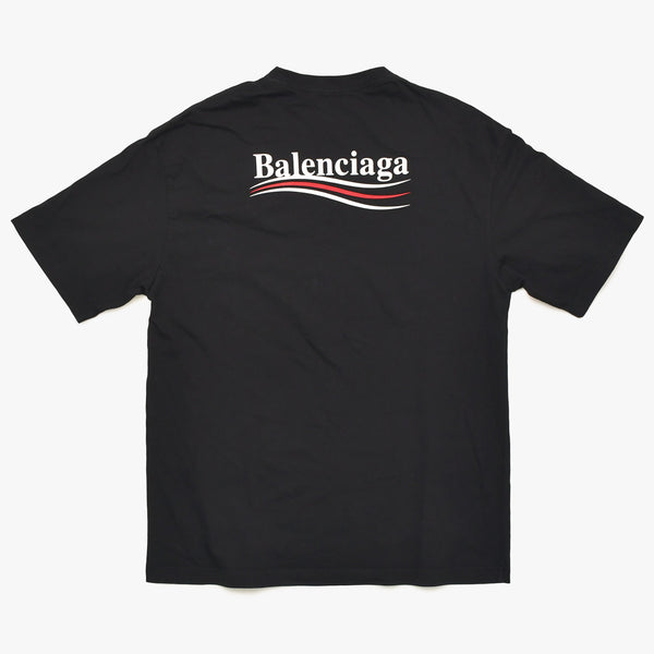 極美品 BALENCIAGA バレンシアガ Tシャツ ポリティカルキャンペーン 570803 TAV44 サイズXS ブラック コットン中古 4a004945