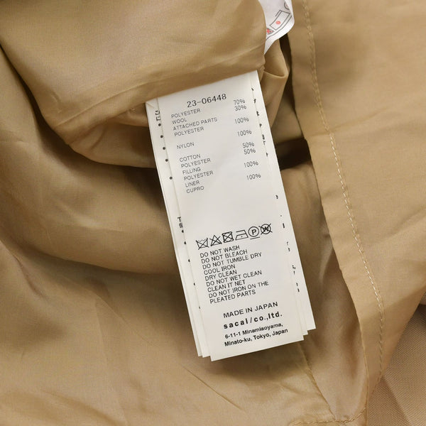 極美品 Sacai サカイ スカート 23-06448 サイズ0 ベージュ カーキ 日本製 ポリエステル ウール 中古 4a004946