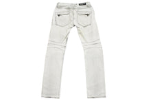Load image into Gallery viewer, BALMAIN バルマン クラッシュバイカーデニムパンツ ダメージジーンズ T500 B383 サイズL コットン ホワイト シルバー 美品 中古49479