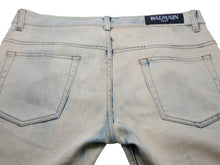 画像をギャラリービューアに読み込む, BALMAIN バルマン デニムパンツ ブリーチ ダメージ加工 ストレッチ T570 B701 サイズL コットン ベージュ シルバー 美品 中古 49488