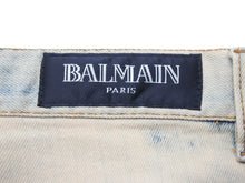 画像をギャラリービューアに読み込む, BALMAIN バルマン デニムパンツ ブリーチ ダメージ加工 ストレッチ T570 B701 サイズL コットン ベージュ シルバー 美品 中古 49488