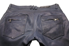 Load image into Gallery viewer, BALMAIN バルマン バイカーパンツ サイズ50 コットン レザー ネイビー シルバー金具 メンズ 美品 中古 49495